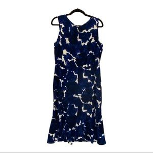 Talbots Sleeveless Ruffle Hem Blue Floral Dress 14 Petite